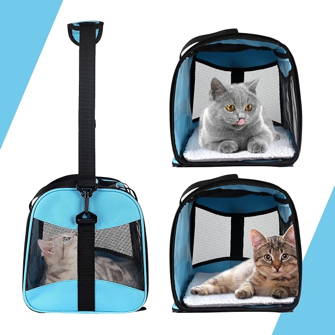 Cat Carrying Case - Pet Carrier Airline Approved, Protable and Breathable Pet Travel Carrier Removable Fleece Pad, Collapsible Cat Carrier Dog Carrier for Medium Cats Small Cats Dogs(X-Large, Blue) - Image 3