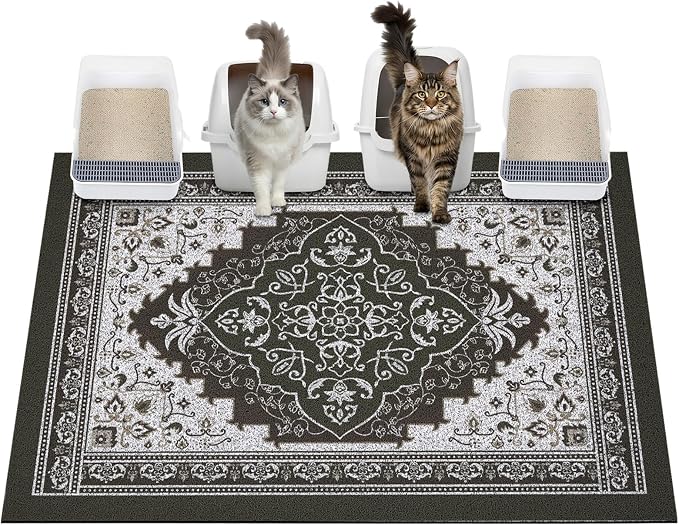 Glittme Cat Litter Mat, 47"x35" Non-Slip Washable Trapping Mat for Cats | Litter Trapping Mat With Thick PVC Coil To Catch Scatter, Soft On Paws And Waterproof Bottom To Protect Floors by Glittme