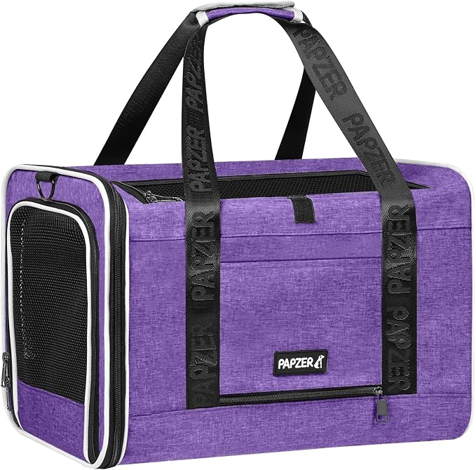Cat Carrier for Travel, Soft-Sided, Top Loading, Privacy Curtain, to 20 lbs | Medium Pet Carry Bag Anxiety Cat, Vet Visit Car Transport Luggage Sleeve Suitcase Attachable Small Puppy Crate Kennel Purple - Image 9