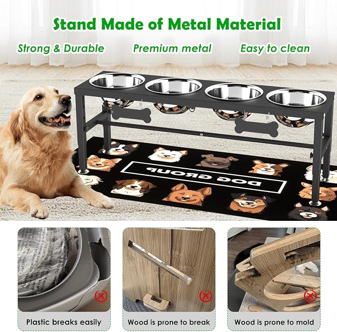 SHAINFUN Adjustable Height Dog Bowl Stand with 4 Bowls for Multi-Dog Homes– Elevated Dog Bowls for Large Breeds with Anti-Slip Mat, Raised Feeding Station with Stainless Steel Bowls - Image 6