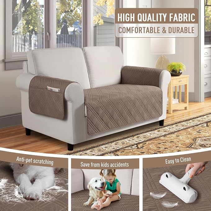 TAOCOCO Waterproof Loveseat Covers for Pets Dogs with Non Slip Backing, Sofa Seat Covers with Side Pocket for 2 Cushion Couch Washable Dog Couch Cover Protector Sofa Slipcovers(Loveseat, Taupe) | Washable Love Seat Covers with Arms for 2 Cushion Couch,... - Image 4