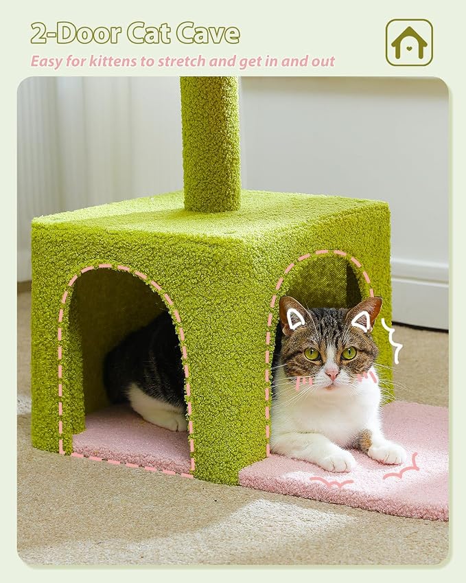 Flower Cat Tree with Large Metal Frame Hammock, 35" Cute Cat Tower with Sisal Scratching Posts for Small Indoor Cats, Cat Condo with Pink Top Perch for Kittens, Pink | Flower-shaped top perch, Metal frame hammock, Sisal scratching posts, Cozy pink cond... - Image 5
