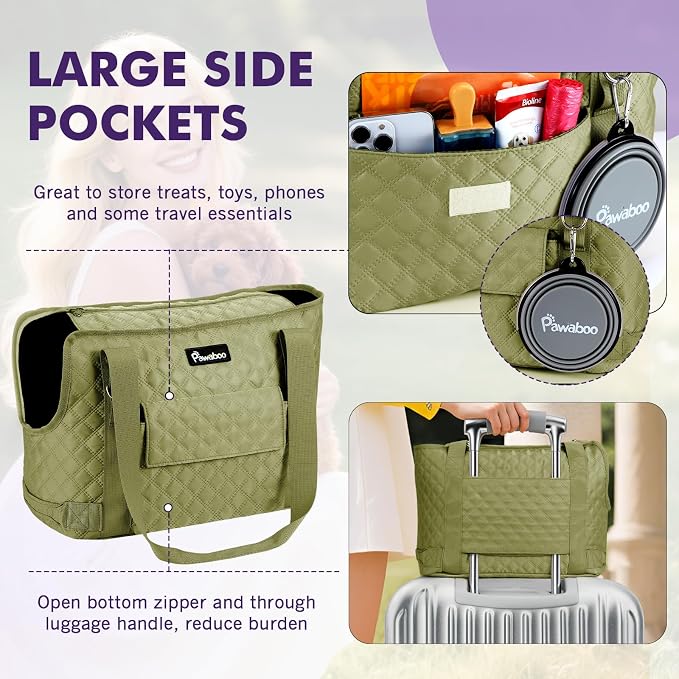 Pawaboo Dog Purse Carrier for Small Dogs with Pocket,Up to 11Lbs | Lightweight & Portable Dog Tote Bag Carrier Purses,Soft Sided Design,Front Pocket for Storage Travel Shopping Matcha Green - Image 4