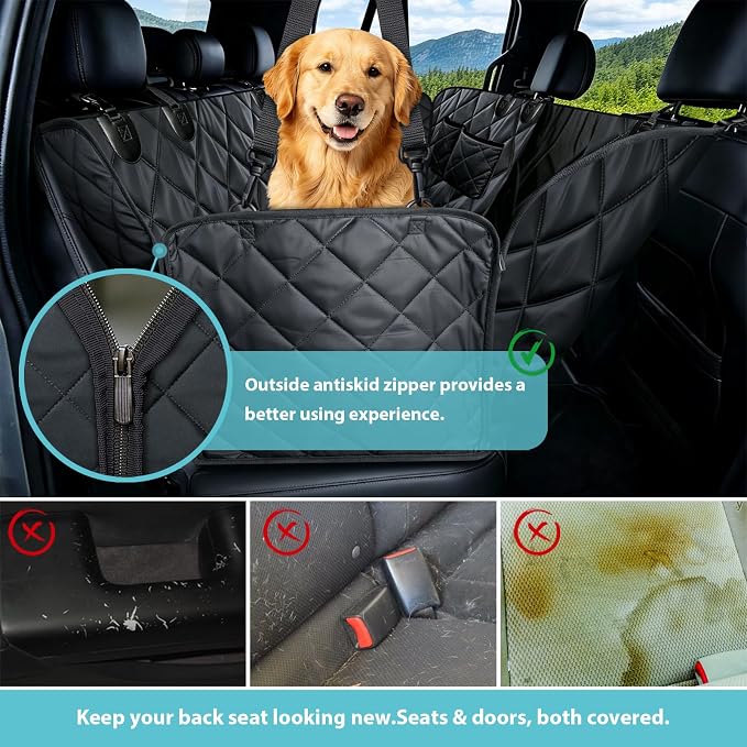XL Dog Car Seat Cover for Back Seat with Safety Belt for Trucks | For Large Trucks,Waterproof,Mesh Window,Zero Slide,Easy Removal & Storage,Heavy-Duty Oxford Fabric,Double-Stitched Seams - Image 3
