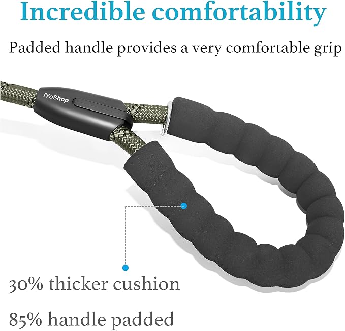 Double Dog Leash, 360° Swivel, No Tangle, Medium, Military Green | Dual Leash for Two Dogs, Split Leash, Shock-Absorbing Bungee, Padded Handle, Heavy-Duty Rope - Image 4
