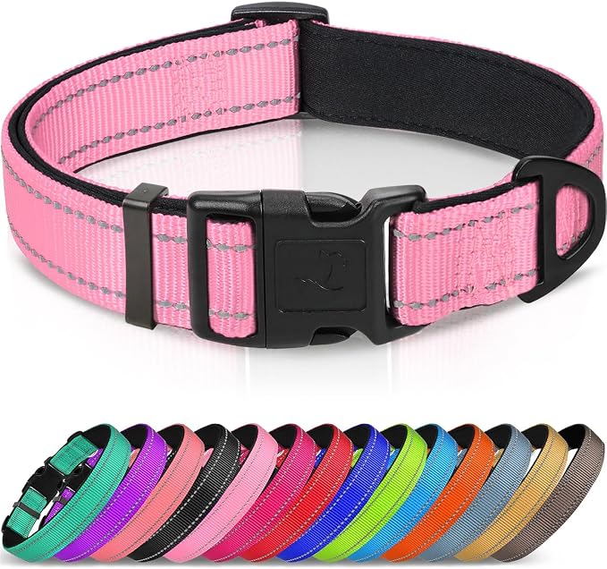 Joytale Reflective Dog Collar, Adjustable Neoprene Padded, Pink S | Breathable Nylon for Small Dogs, No Chafing on Daily Walks and Training, Gentle on Neck, Secure Metal D-Ring, Night Safety by Joytale