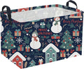 Rectangular Christmas Baskets,Snowman Basket Empty,Waterproof PE Coating Cute Bins for Kids with Handles,Gifts Baskets,Books Bin. (Blue Snowman) by Sanjiaofen