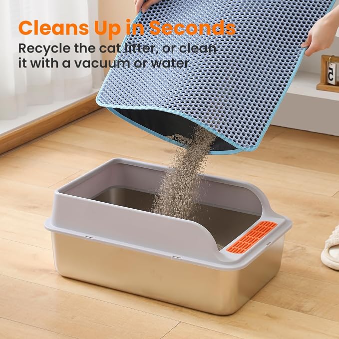 Extra Large Cat Litter Mat, Double Layer Honeycomb Design, Blue | 30x22”, Reduces Litter Tracking, Easy to Clean, Waterproof, Non-Slip, Soft on Paws, Scratch Resistant, Blue, XL - Image 5