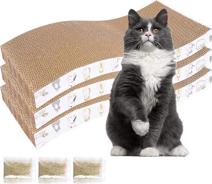 PatiencET 3 Pack Cat Scratcher Pad Recycle Corrugated Cat Scratching Pad | Type S, Scratching and Lounging, Furniture Protector by patiencET