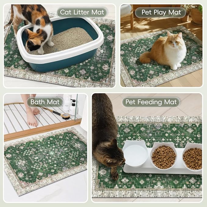 Cat Litter Mat Litter Trapping Mat, 40"x30" Waterproof Urine Proof Litter Box Mat Catcher Mat Non-Slip Washable for Kitty Kitten, Green - Image 7