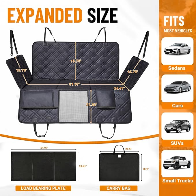 Back Seat Extender for Dogs - Hard Bottom Dog Car Seat Cover for Back Seat Holds 400lbs, Upgraded Waterproof Dog Hammock for Car and SUV, Sturdy Backseat Extender for Dogs (Black) - Image 7
