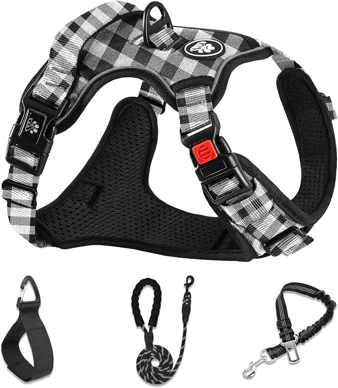 NESTROAD No Pull Dog Harness with Leash, Reflective No Choke Pet Vest Harness,Adjustable Soft Padded Dog Harness with Easy Control Handle for Medium Dogs(Checkered Black,Medium) by NESTROAD
