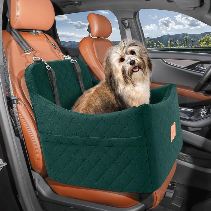 Dog Booster Car Seat for Dogs up to 35lbs, Safety Pet Car Seats with Anti-Slip Bottom, Travel Booster Dog Bed with 2 Storage Pockets (Green, Medium) - Image 7