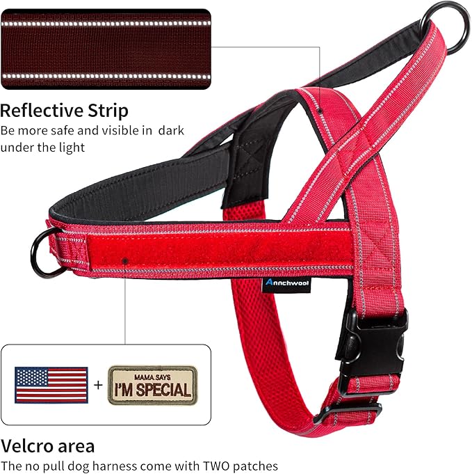 Annchwool No Pull Dog Harness with Padded Handle+5 Ft Leash,Reflective Strip Escape Proof and Quick Fit to Adjust Dog Harness,Easy for Training Walking for Small & Medium and Large Dogs(Red-Set,XL) - Image 2