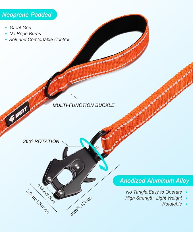 GEIT 2 Padded Handles Heavy Duty Dog Leash for Small Medium and Large Dogs | 4/5/6FT Reflective Dog Leashes with Aluminum Quick Release/Locking Tactical Frog Clip,Comfortable Traffic Handle - Image 4
