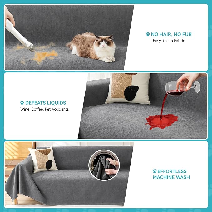 Warmstar Couch Protector from Cat Claws, Waterproof Couch Cover Anti Slip | Couch Cover 3 Cushion Sofa Washable,Anti-Scratch Pet Sofa Cover Heavy Duty,71"X118", Dark Grey - Image 4