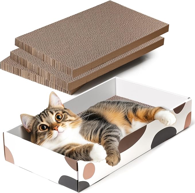 ComSaf Cat Scratcher Box 17 x 10 in, 3 Reversible Cardboard Pads for Cats | Cat Scratching Bed, Three Scratch Boards, Corrugated Cardboard, Furniture Protection, Indoor Floor Use, Claw Care by ComSaf