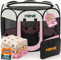 Dog Cat Small Animal Puppy Playpen Crate with 3 Blankets, Small, Pink | Portable Pop Up Pet Cage Enclosure Tent Kennel Indoor Outdoor with Carrying Case, No Assembly, Camping Use by MZNZ
