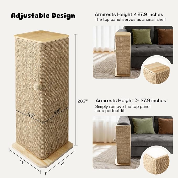 Wooden Couch Corner Cat Scratcher, Adjustable Couch Cat Scratch Protector with Sisal Scratching Mat, Couch Corner Protectors for Cats with Adjustable Buckles, Cat Scratch Furniture Protector for Sofa - Image 2
