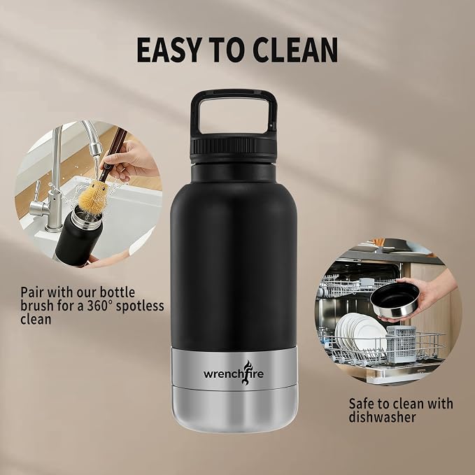 32 oz Instulated Stainless Steel Dog Water Bottle with 2 Detachable Bowls,Portable Cat Travel Dispenser with Brush for Walking Hiking Camping,Black - Image 4