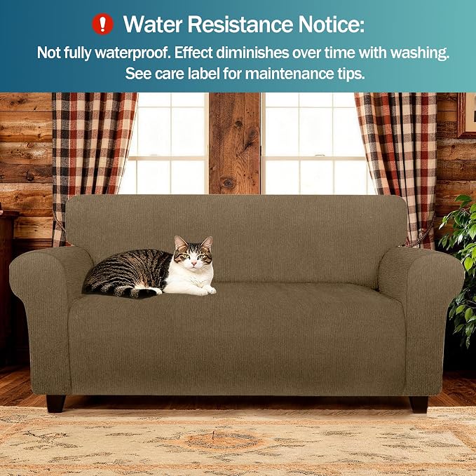 Waterproof Stretch Spandex Loveseat Couch Cover - Non-Slip Soft Sofa Slipcover with Elastic Bottom, Washable Leakproof Furniture Protector for Kids, Pets, Dogs & Cats (Loveseat, Brown) - Image 2