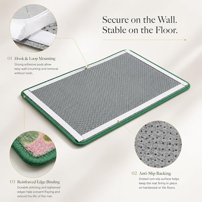 Art Sisal Cat Scratcher Mat, Cat Wall Scratchers for Indoor Cats | Wall Mounted Cat Scratcher, Natural Sisal, No-Drill Hook & Loop Setup, Floor or Wall Use, 23.6 x 15.7 Inch, Flower Garden - Image 6