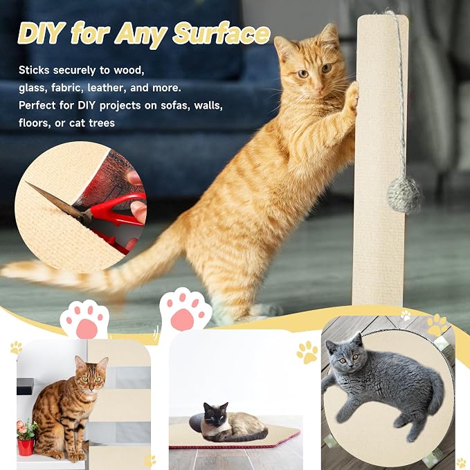 Cat Scratch Furniture Protector, 39.3''x15.8'' Trimmable DIY Self-Adhesive, Durable Corner Scratcher Couch Protectors from Cat Claws for Sofa, Tree Shelves & Scratching Posts (Khaki) - Image 4