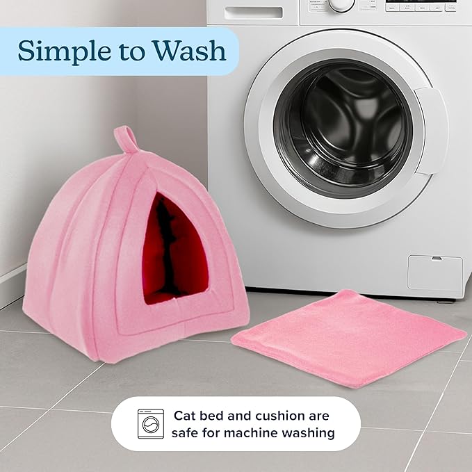 PETMAKER Cat House Indoor Bed with Removable Foam Cushion, Pink | Plush Cat Tent Bed for Small Kittens, Rabbits, Guinea Pigs, and Other Small Animals, Comfortable Cozy Pet Hideaway - Image 5