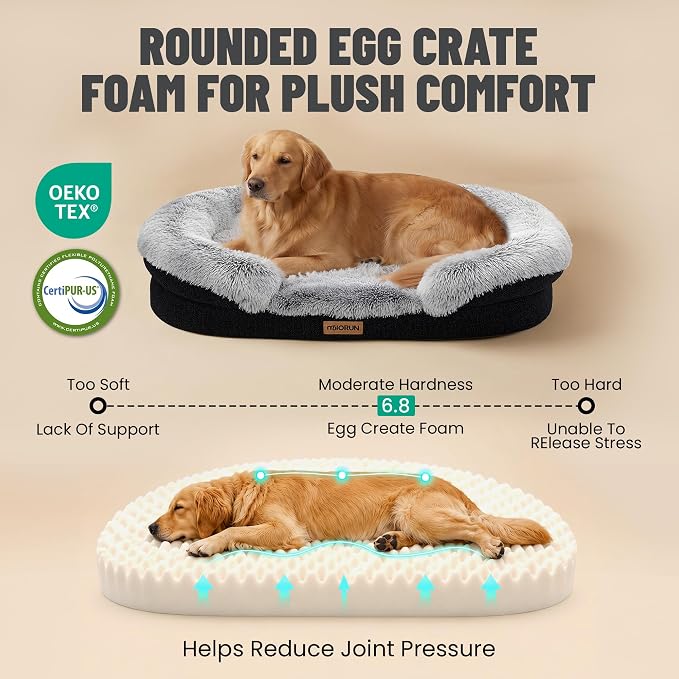 Miorun Fluffy Orthopedic Dog Beds Large Sized Dog, 36" Bolster Sofa Bed | Soft plush faux fur,lowered entry,washable cover,waterproof liner,claming dog couch for x-large dogs,supportive bolster - Image 5