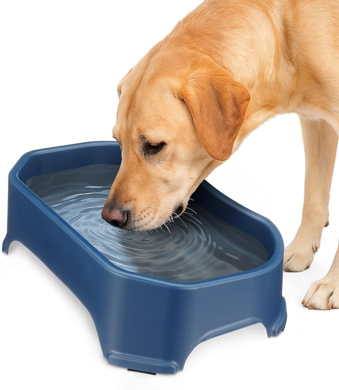 Neater Pet Brands Extra Large Water Bowl for Dogs, Outdoor Dog Water Bowl (1.25 Gallon XL Capacity), Big Trough Style Food Dish for Indoors or Outside, No Spill Large Dog Bowls, Dark Blue by NeaterPetBrands
