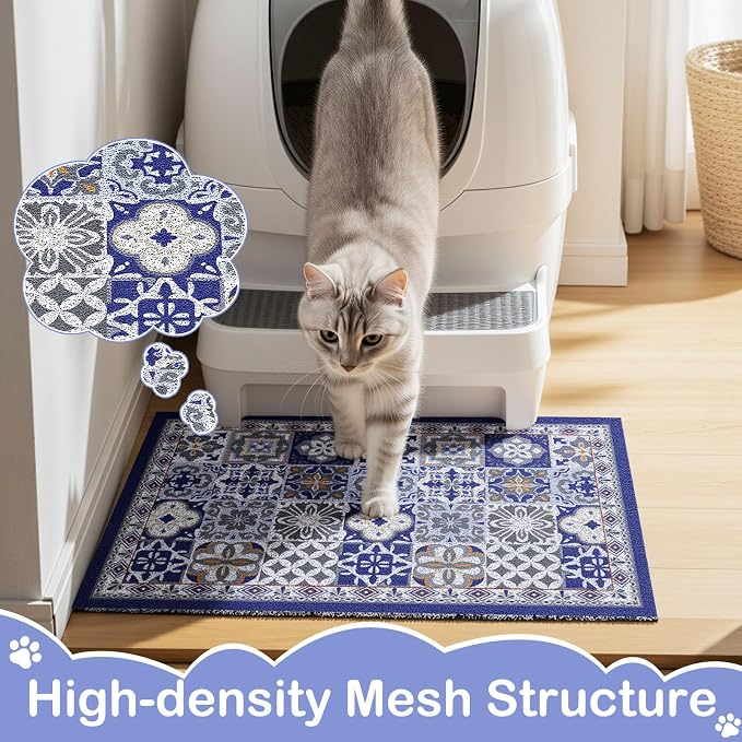 24"x15" Cat Litter Mat Waterproof Non-Slip Litter Trapping Pad | Soft Mesh Litter Box Mat With A Decorative Pattern Captures Scatter Effectively To Keep Floors Clean And Tidy - Image 3