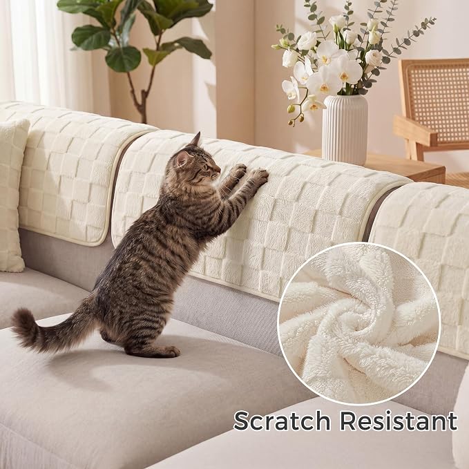 Foxdecor Couch Arm Covers for Sofa Arm Chair Covers Set of 2 | Sofa Arm Covers Cat Scratch Resistant Couch Protectors, Washable Armrest Cover Furniture Arm Covers, Cream White 20x20 in - Image 3