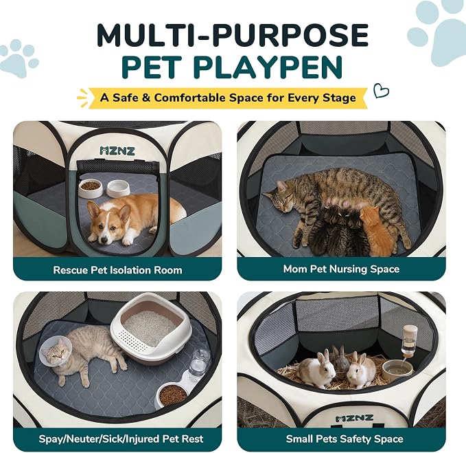 Dog Cat Small Animal Puppy Playpen Crate with Pee Pad, Medium, Grey | Portable Pop Up Pet Cage Enclosure Tent Kennel Indoor Outdoor with Carrying Case, No Assembly, Camping Use - Image 6