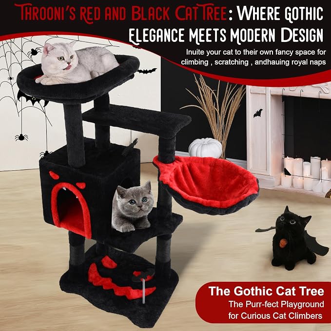 Cat Tree Tower with Hammock,40"Cat Trees for Indoor Cats Large Adult(Black) | Modern Cat Tree Tower with Scratching Post, Cats Condo Furniture with Cloud Top Perch, Cats Climbing Tower for Kittens - Image 5