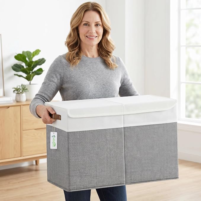 Bagnizer Large Toy Storage Box with Lids, Collapsible Sturdy Baby Storage Organizer Chest Bin Basket for Kids, Boys, Girls, Playroom, Nursery, Bedroom, Closet 25"x13"x16" (Gray and White) - Image 7