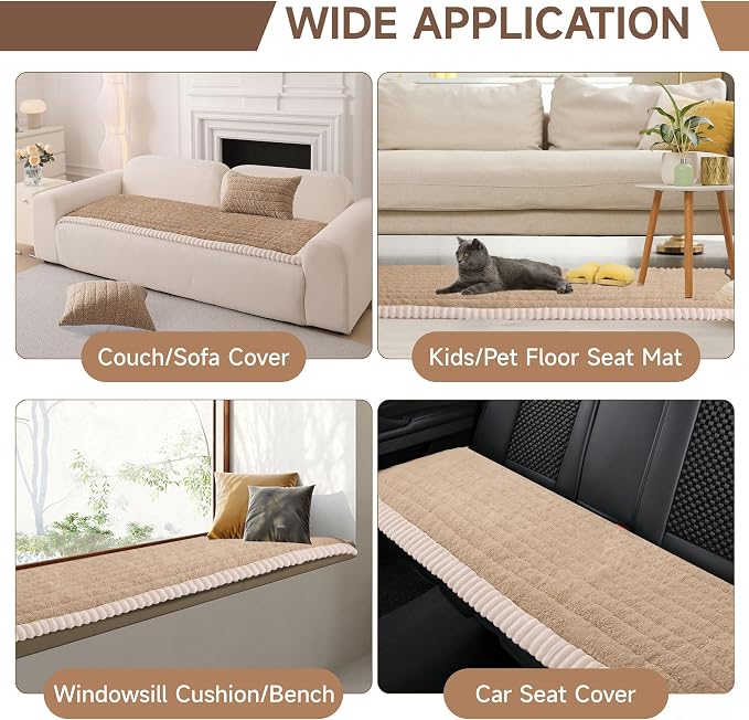 OTOB Sofa Covers for 3 Cushion Couch Washable, All Seasons Fuzzy Non Slip Kids & Pet Friendly Dog Bed Mats Couch Cover, Soft Plush Sofa Slipcovers Furniture Protector (Khaki, 27.6" x 70.9'') - Image 7