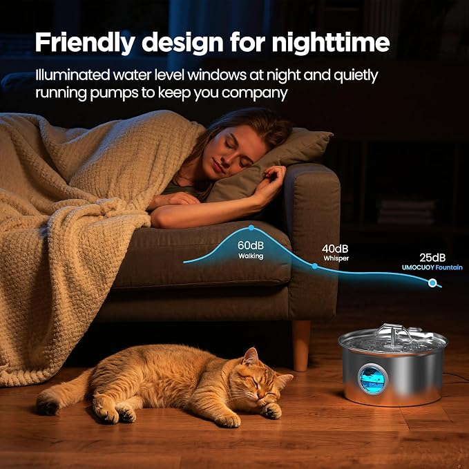 Cat Water Fountain Stainless Steel: 2.6L Cat Fountain for Drinking - Pet Water Fountain for Cats Indoor - Automatic Pet Water Dispenser Bowl - Best Auto Feeding Supplies Gift for Small Dog Large Kitty - Image 8