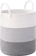 Laundry Hamper for Organizing, 52L Large Laundry Baskets, Cotton Rope Woven Blanket Basket, Collapsible Laundry Hamper for Living Room, Nursery, 15"×18", Gray by Degeyoyo