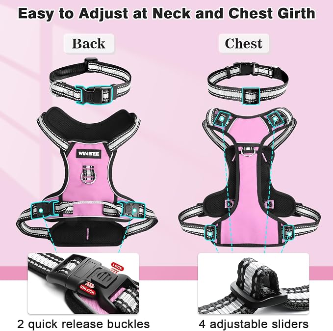 Dog Harness No Pull, Pet Harnesses with Dog Collar, Adjustable Reflective Oxford Outdoor Vest, Front/Back Leash Clips for Small, Medium, Large, Extra Large Dogs, Easy Control Handle for Walking - Image 5