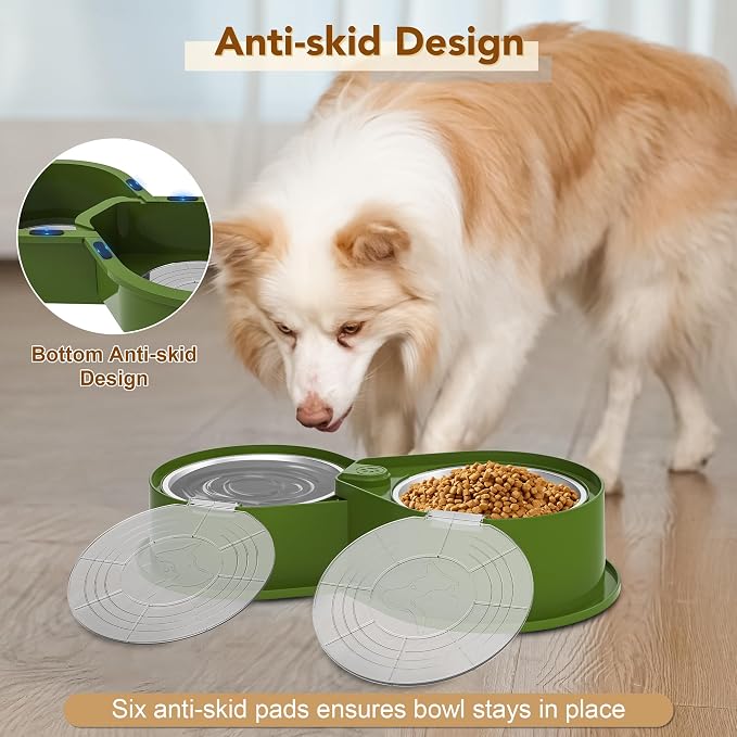 Newget 304 Stainless Steel Dog Bowl Set with Lids, 24oz Foldable Pet Dishes | Dual Food & Water Pet Bowl, Anti-Skid, Keeps Food Fresh, Easy to Install, for Small - Large Dogs/Cats - Indoor & Outdoor Use - Image 7