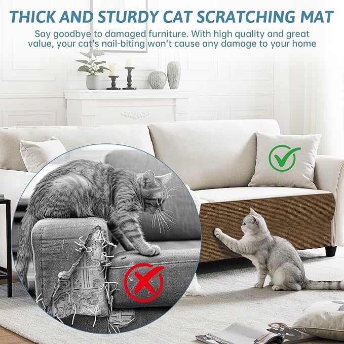 Cat Scratch Furniture Protector (Brown, 78.7" x 15.8") | Anti-Scratch Sofa Guard Pads with Twist Pins & Double-Sided Tape, Cat Scratch Deterrent for Couch, Sofa & Door - Image 4