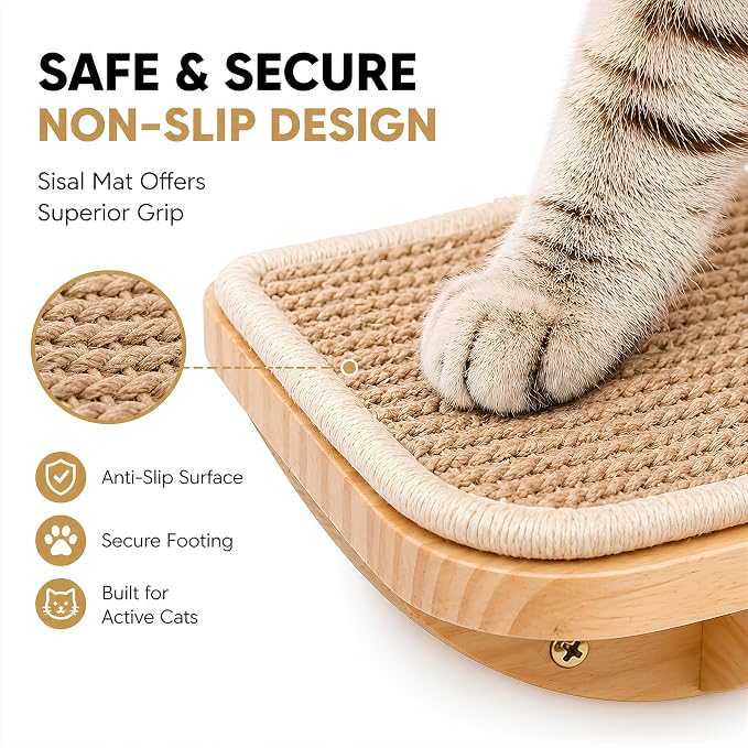 Cat Window Perches, Cat Wall Shelves with Curved Bed and 2 Sisal Mat Steps | Cat Wall Furniture with Curved Beige Bed & 2 Floating Steps for All Breeds, 3-in-1 Cat Wall Set for Climbing & Lounging - Image 7