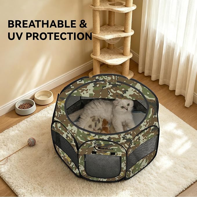 Siedihit Playpen for Small Dog Cat, Dogs Tent Crate Cage Indoor | Outdoor, Portable Pop Up Dog Kennel with Carrying Bag for Rabbits (Green Camo, Small) - Image 6