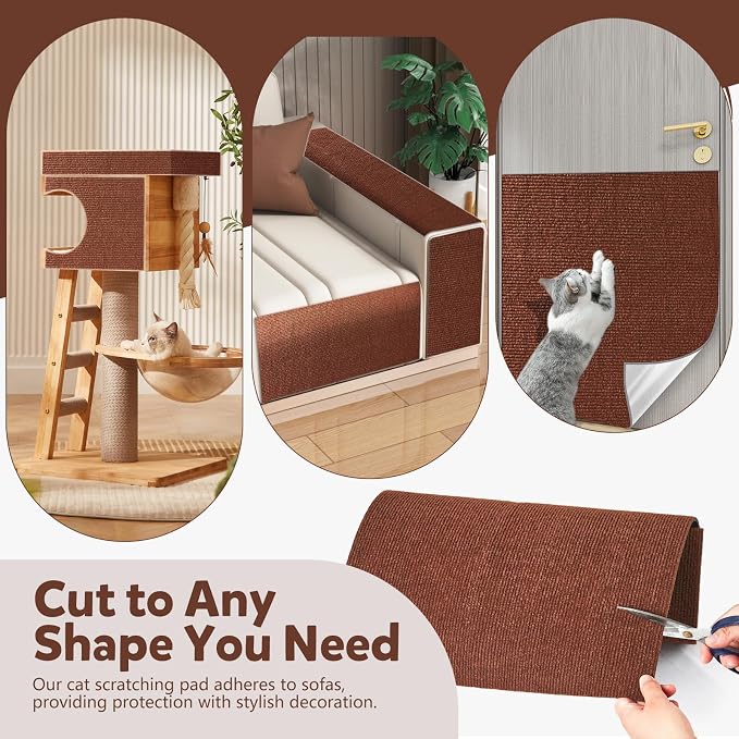 Cat Scratch Couch Furniture Protector,Trimmable Self-Adhesive Cats Claws Scratch Pads, Sisal DIY Climbing Couch Protector for Scratch Post Cat Tree Replacement Indoor(Brown, 78.7"x15.8") - Image 3
