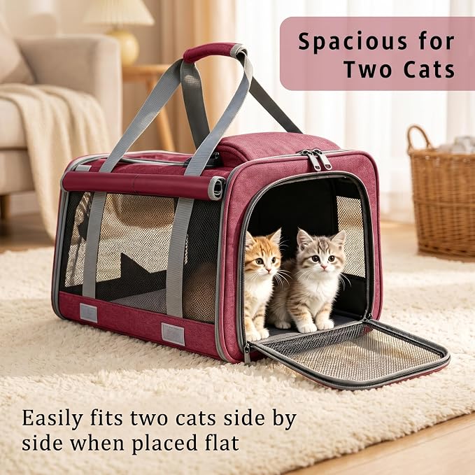 Pet Carrier for Medium-Small Cats, Collapsible Cat Carrier and Soft-Sided Pet Carrier for Medium Big Cats and Puppy Up to 17lbs, 2-Way Entry with Privacy Cover, Travel Bag L18.9”X11.42”X11.42” - Image 3