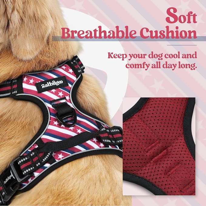 rabbitgoo Dog Harness, No Pull for Large Dogs with 2 Leash Clips, Pet Vest | No Choke with Handle, Adjustable Soft Padded, Reflective, Easy Control for Walking, Red Stripe, X-Large - Image 2