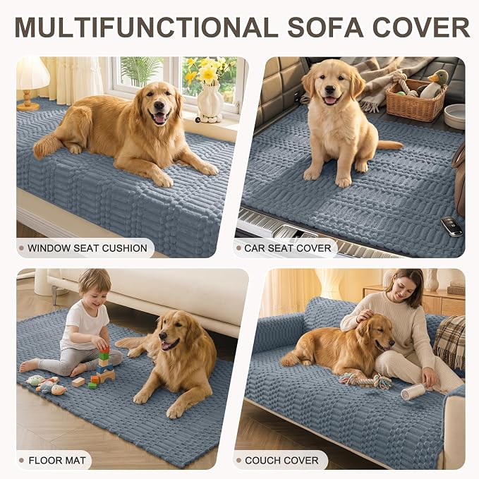 Smiry Waterproof Couch Covers for Dogs Washable, Non Slip Pet Sofa Cover | Plush Scratch Resistant Flannel Furniture Protector for Dogs, Grey, 43" x 82.7" - Image 10