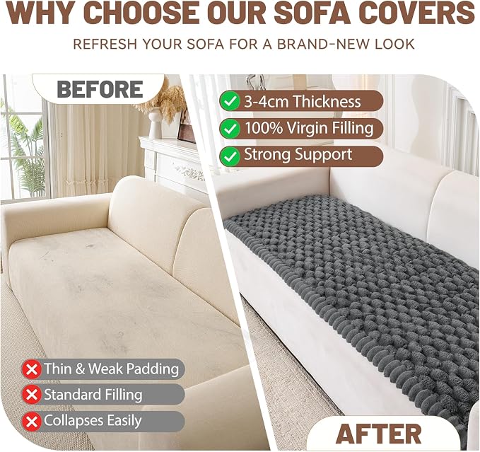 Couch Cover for Dogs Washable, Non Slip Soft Cozy Waterproof Grey | Pet Friendly, Fuzzy Durable Plush Thick Slipcovers for 3 Cushion Sofa Cover Protector Mat Bed Furniture Couches 27.6"x59.06" - Image 6