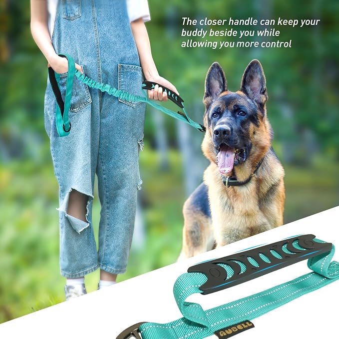 AUBELL Tactical Dog Leash Heavy Duty,4-6ft No Pull Bungee Leash,Teal | Reflective Dog Leash for Medium Large Dogs with Comfortable Padded Double Handle,Car Seat Belt,360 Degree Rotating Carabiner - Image 3