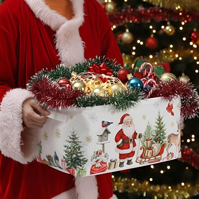 FoldTier 4 Pcs Empty Christmas Storage Baskets with Handles, Rustic | Large Foldable Christmas Baskets for Gifts, Winter Storage Boxes, Farmhouse Xmas Gift Bins for Office Home Nursery Cloth - Image 6